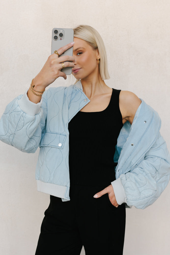 Qassie Quilted Bomber Jacket - Washed Light Denim
