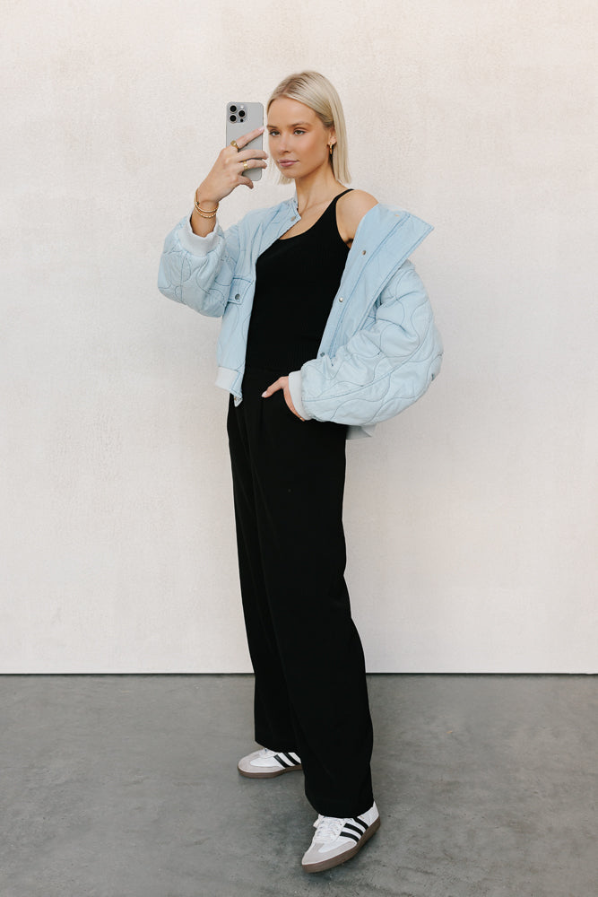 Qassie Quilted Bomber Jacket - Washed Light Denim