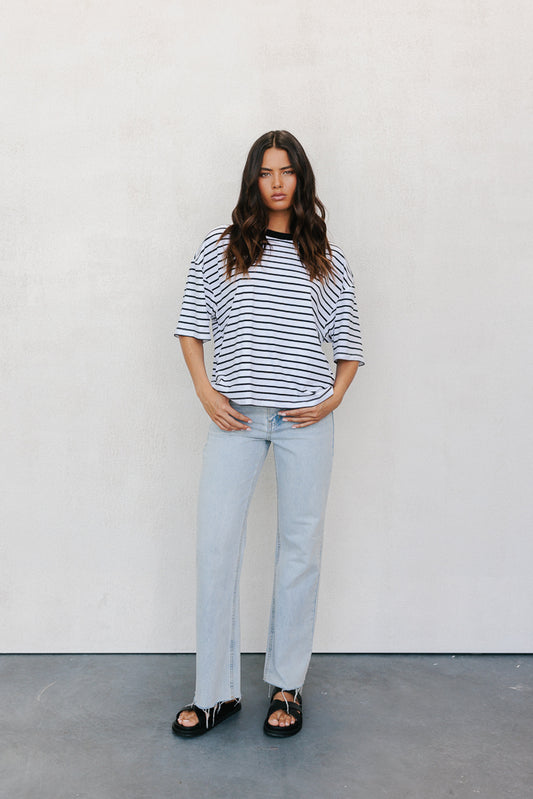 Kell Tee - White/Black Stripe