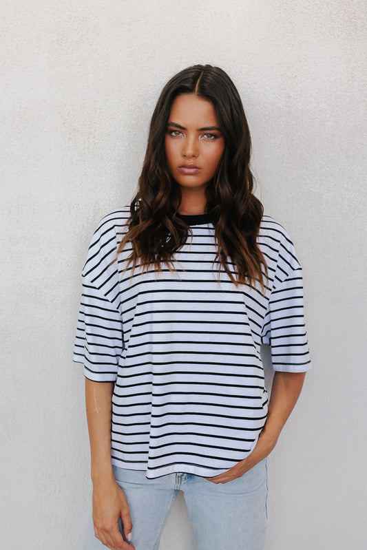 Kell Tee - White/Black Stripe