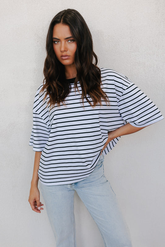 Kell Tee - White/Black Stripe