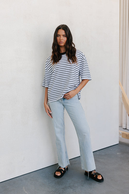 Kell Tee - White/Black Stripe