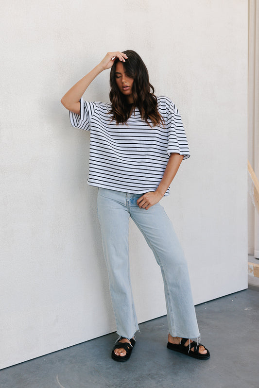 Kell Tee - White/Black Stripe