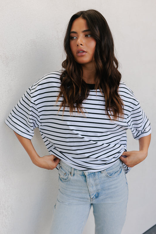 Kell Tee - White/Black Stripe