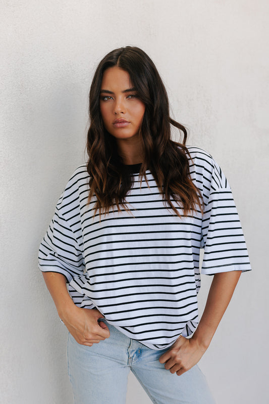 Kell Tee - White/Black Stripe