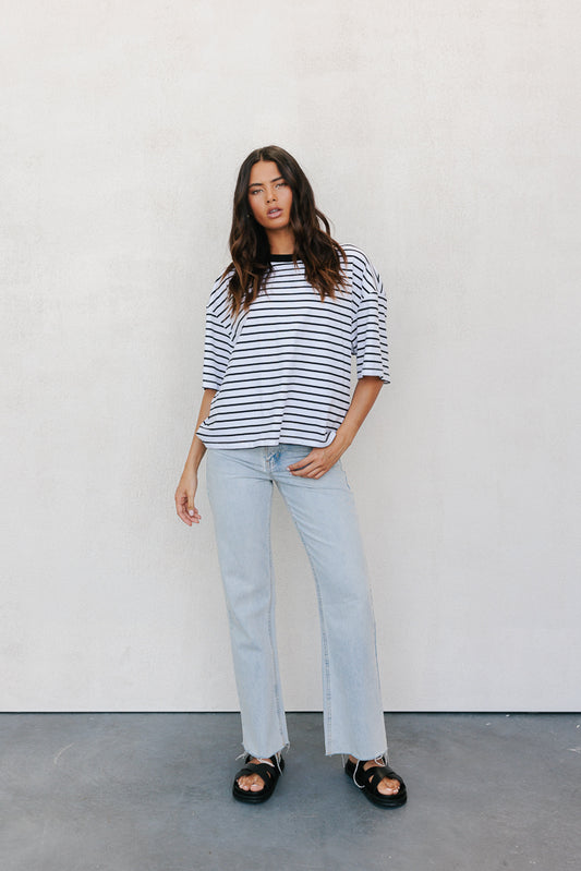 Kell Tee - White/Black Stripe