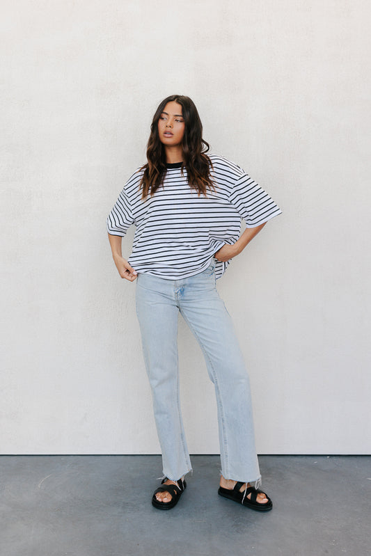 Kell Tee - White/Black Stripe