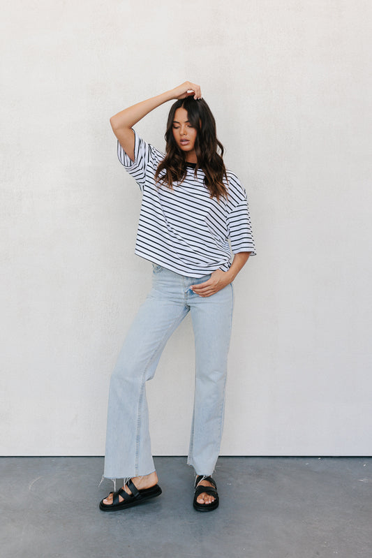 Kell Tee - White/Black Stripe