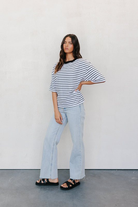 Kell Tee - White/Black Stripe