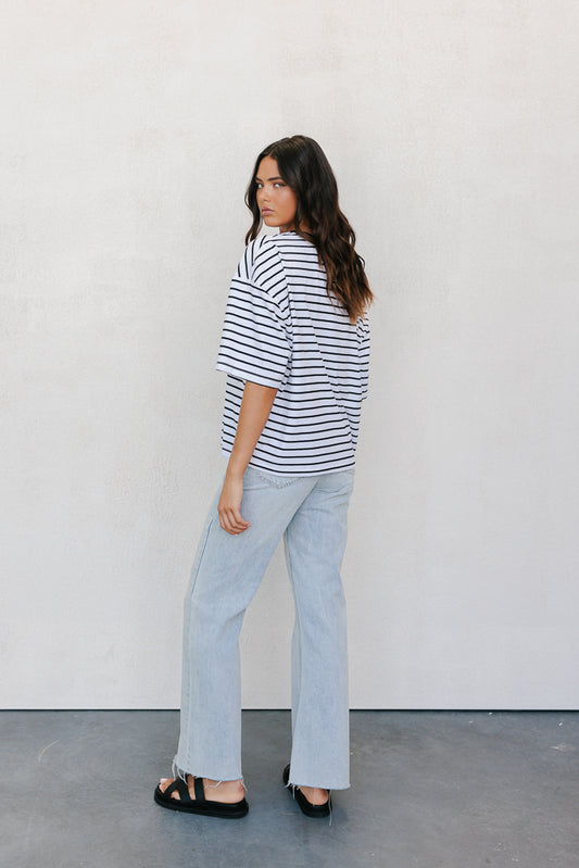 Kell Tee - White/Black Stripe