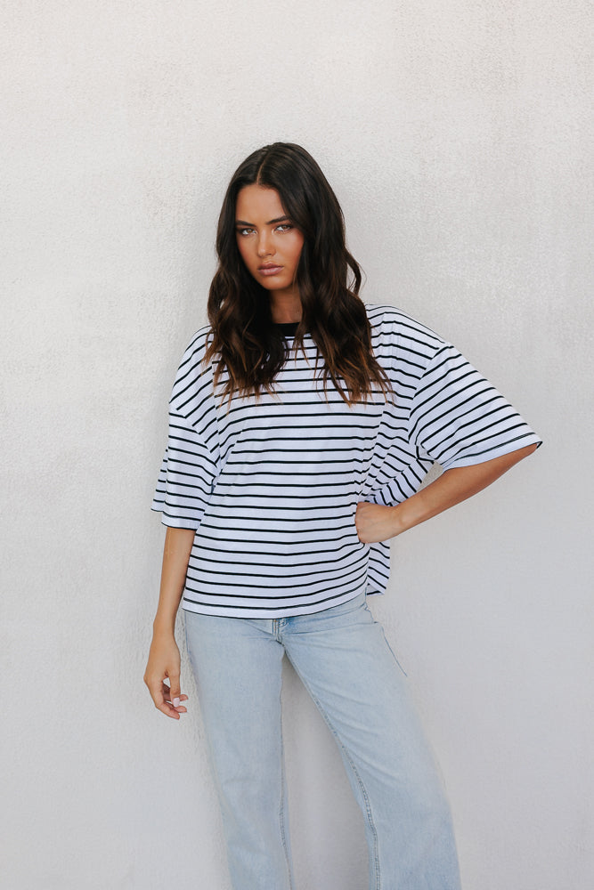 Kell Tee - White/Black Stripe
