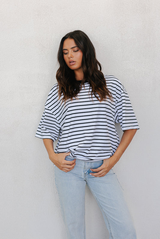 Kell Tee - White/Black Stripe