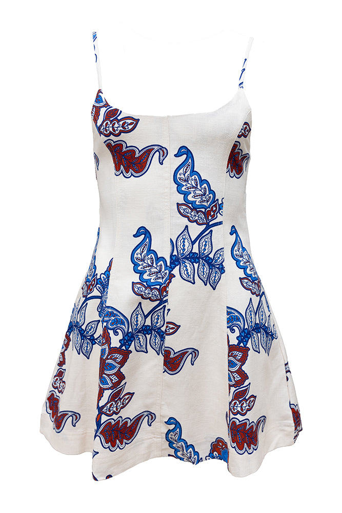 Haree Mini Dress - Cream/Blue Paisley Print