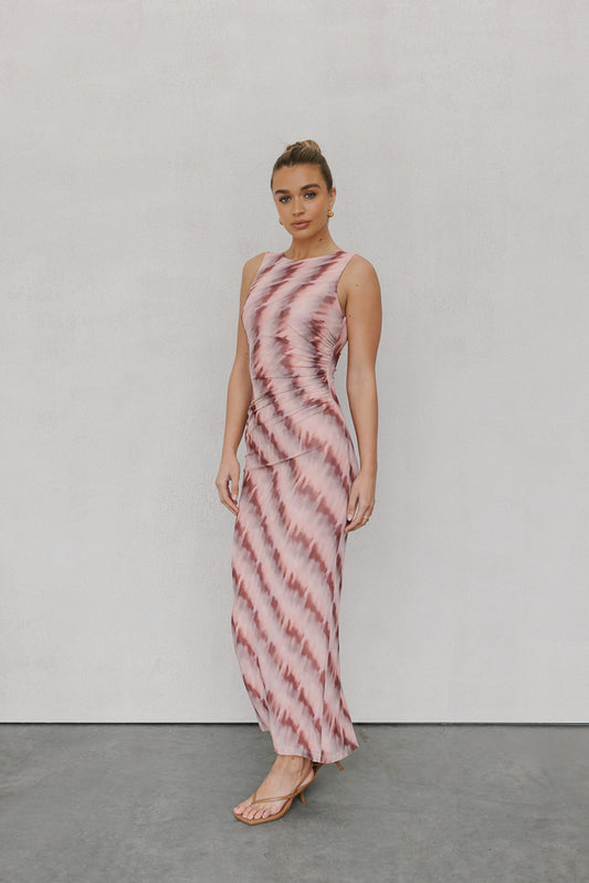 Kayla Maxi Dress - Berry Watercolour Mesh