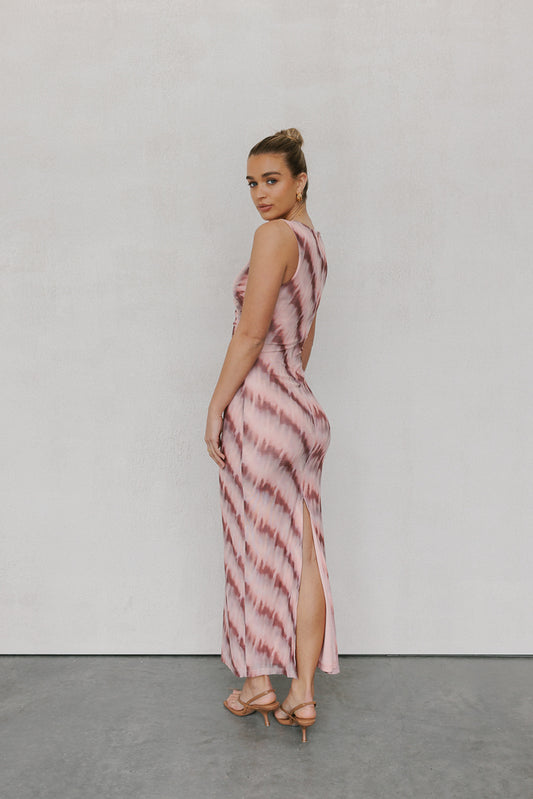 Kayla Maxi Dress - Berry Watercolour Mesh