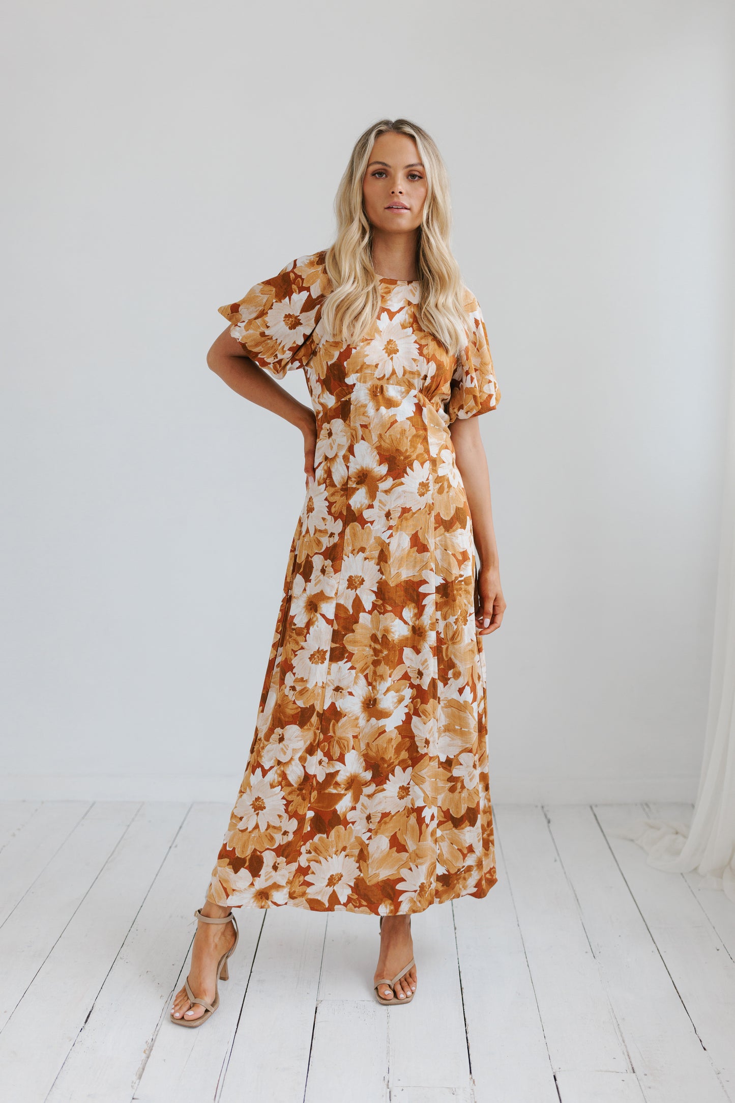 Layne Midi Dress - Rust Floral Print