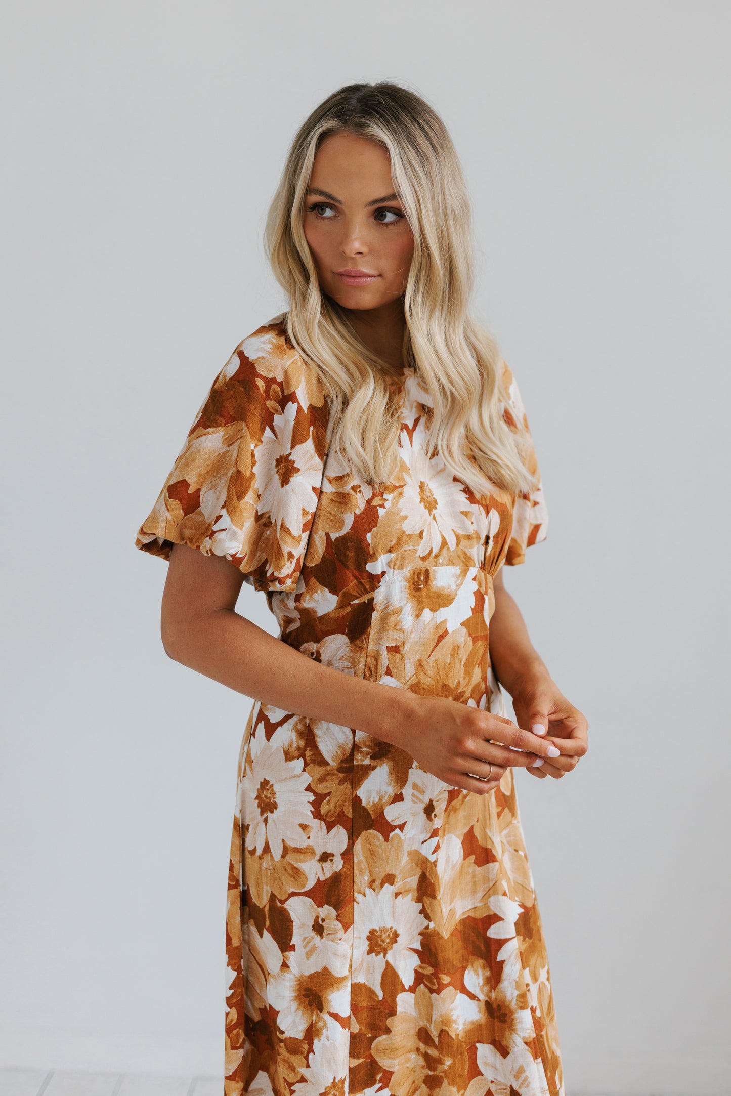 Layne Midi Dress - Rust Floral Print