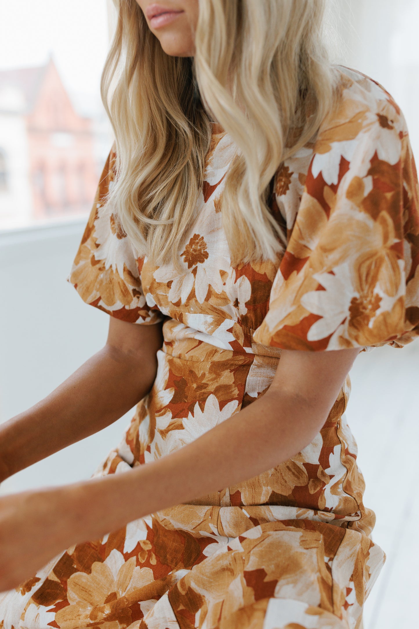 Layne Midi Dress - Rust Floral Print