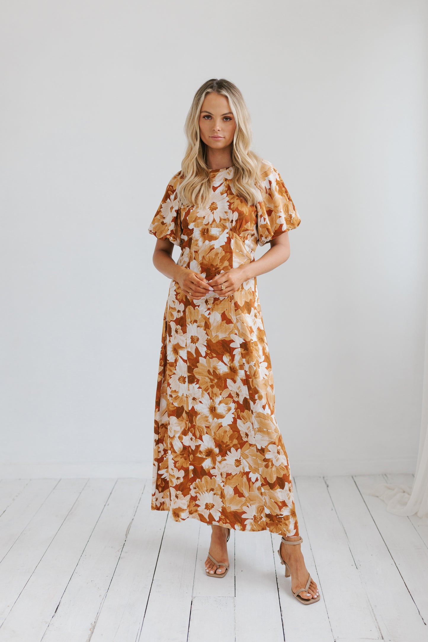 Layne Midi Dress - Rust Floral Print