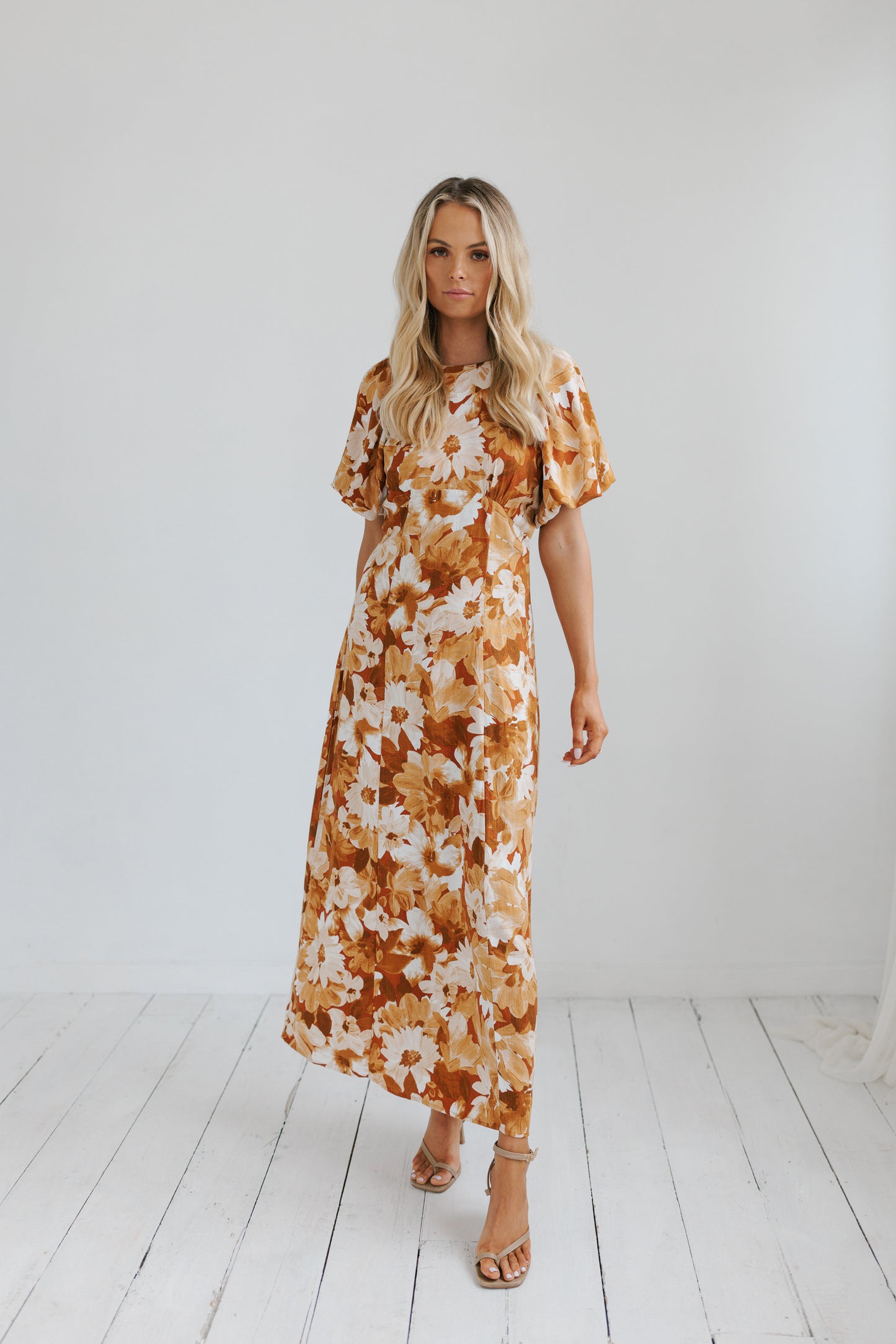 Layne Midi Dress - Rust Floral Print