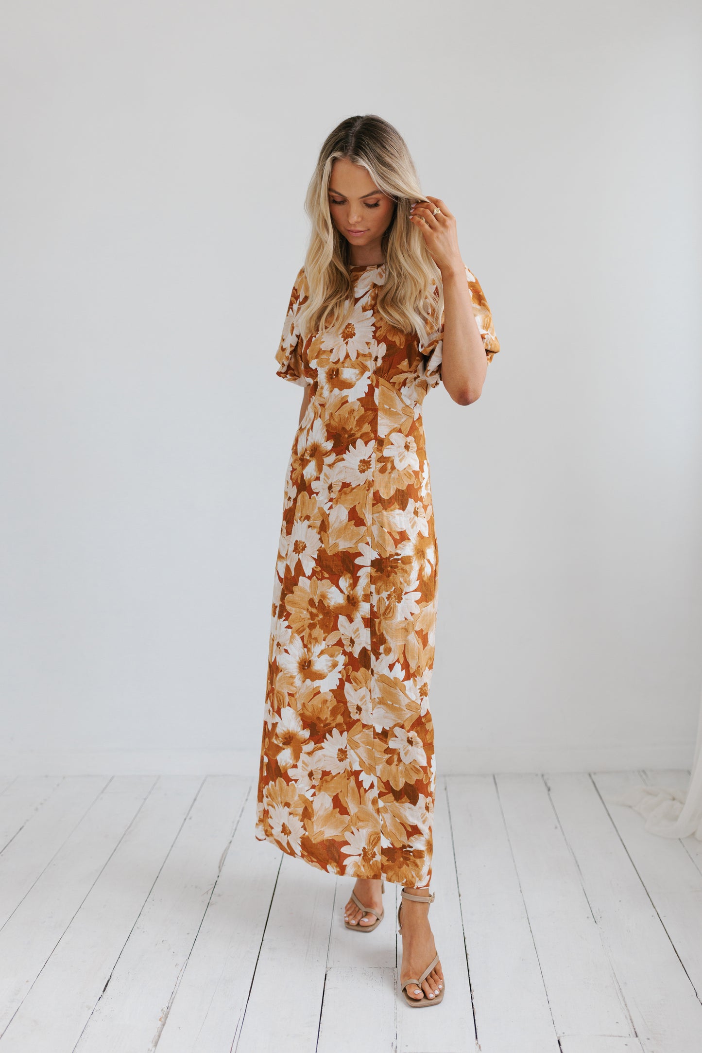 Layne Midi Dress - Rust Floral Print