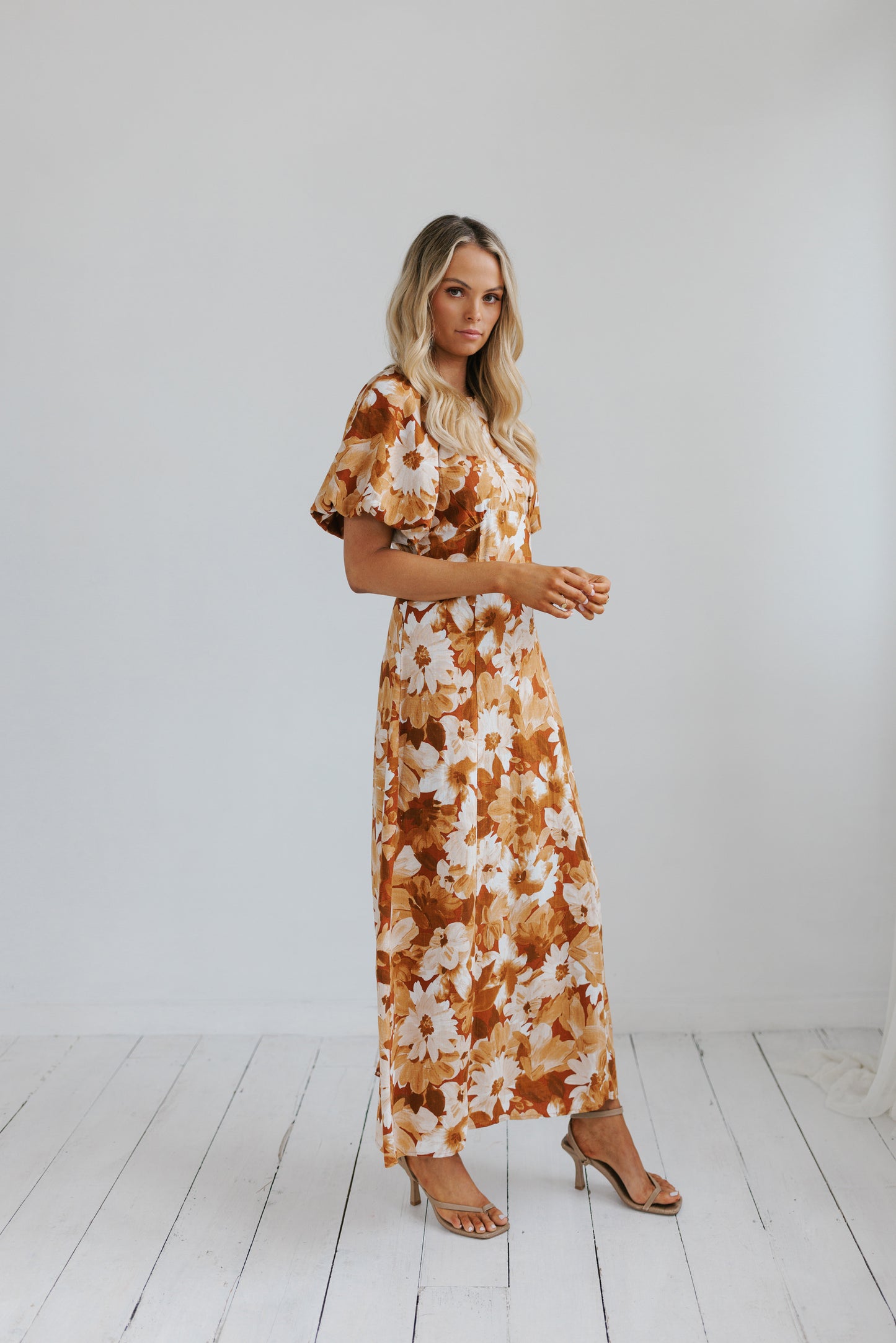 Layne Midi Dress - Rust Floral Print