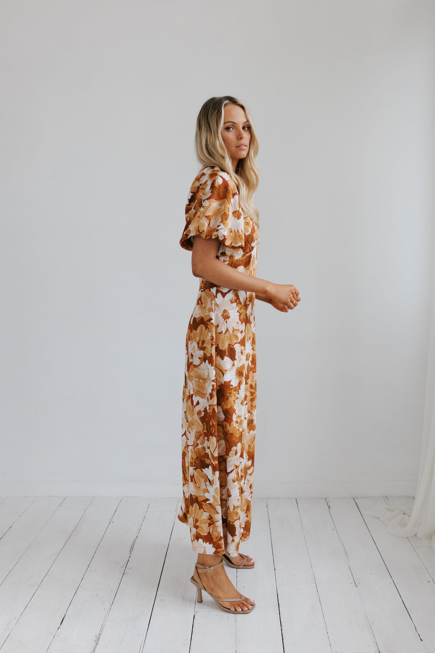 Layne Midi Dress - Rust Floral Print