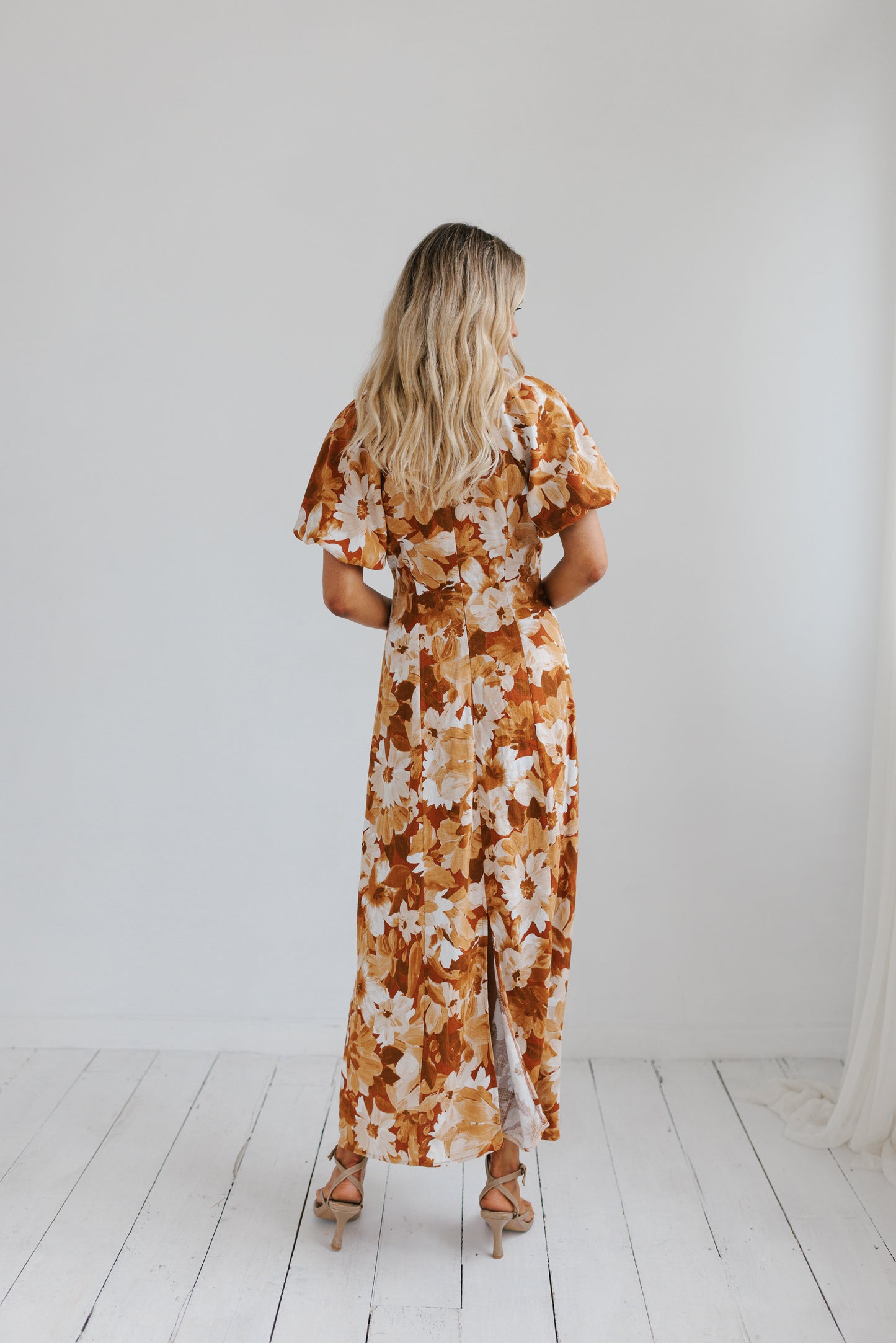 Layne Midi Dress - Rust Floral Print