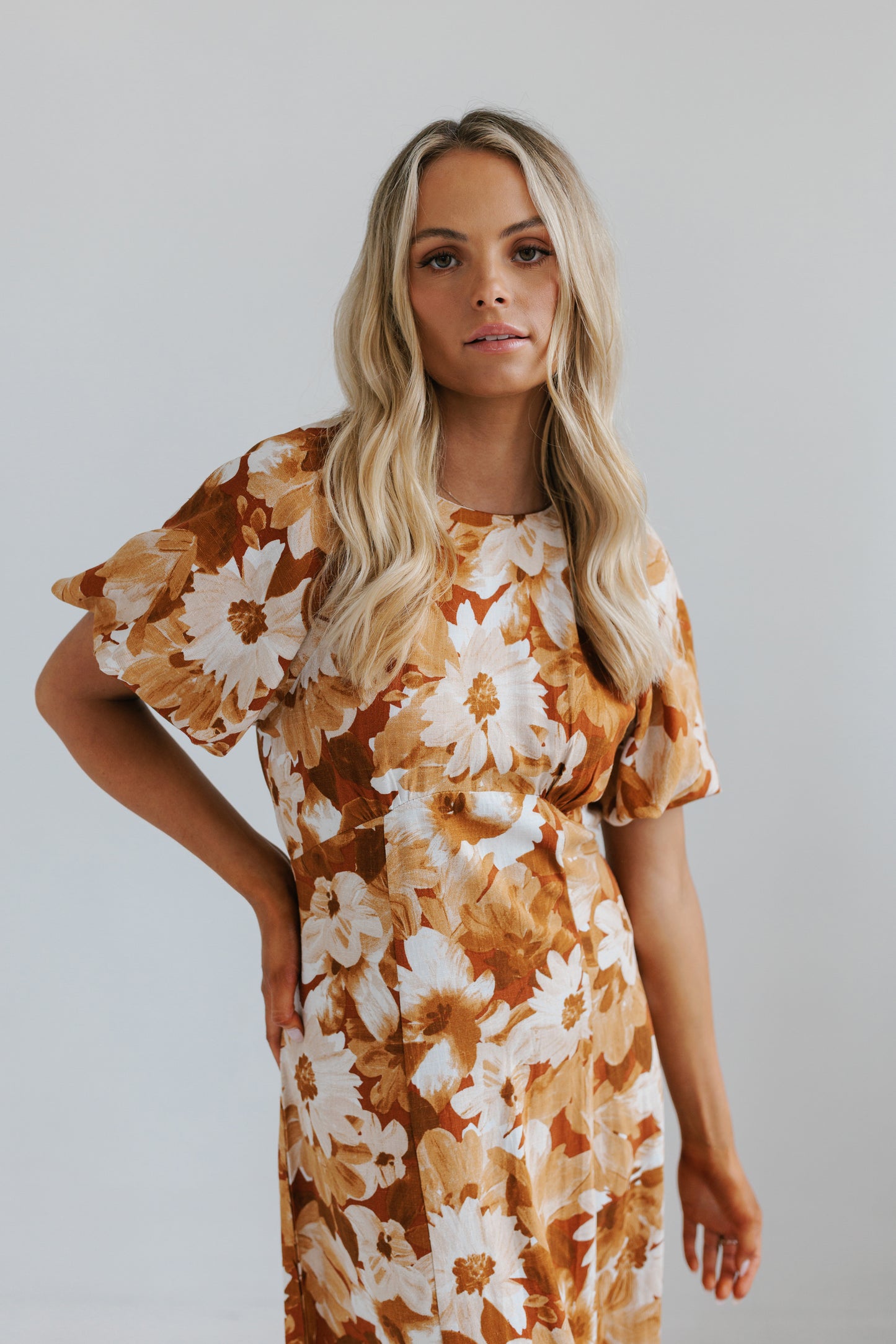Layne Midi Dress - Rust Floral Print