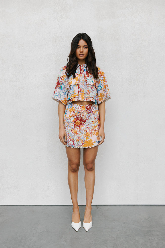 Esimio Cropped Shirt Bloom Floral Print