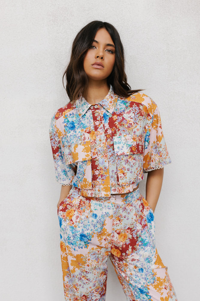 Esimio Cropped Shirt Bloom Floral Print