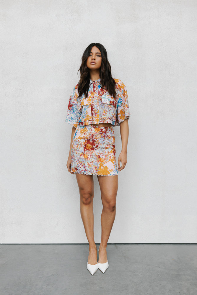 Esimio Cropped Shirt Bloom Floral Print