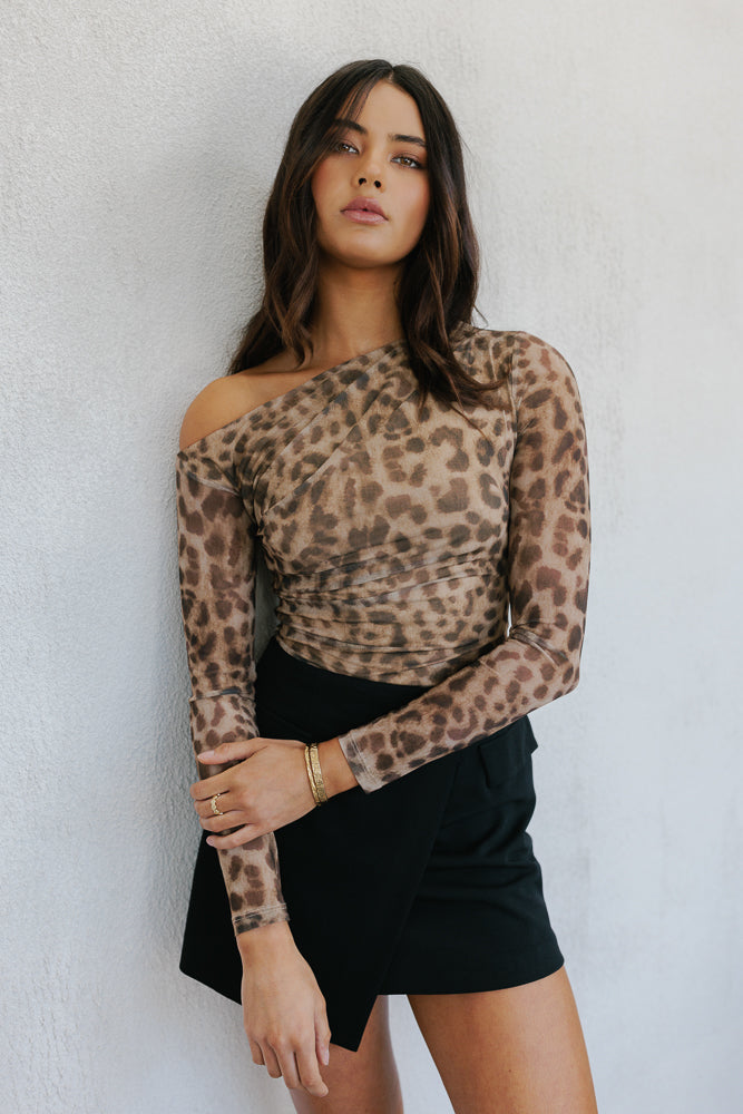 Sioban Long-sleeve Top - Leopard Print Mesh