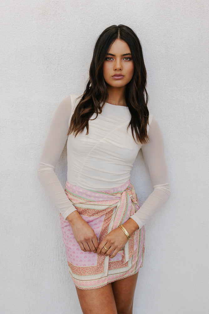Stacey Long-sleeve Top - Bone Mesh