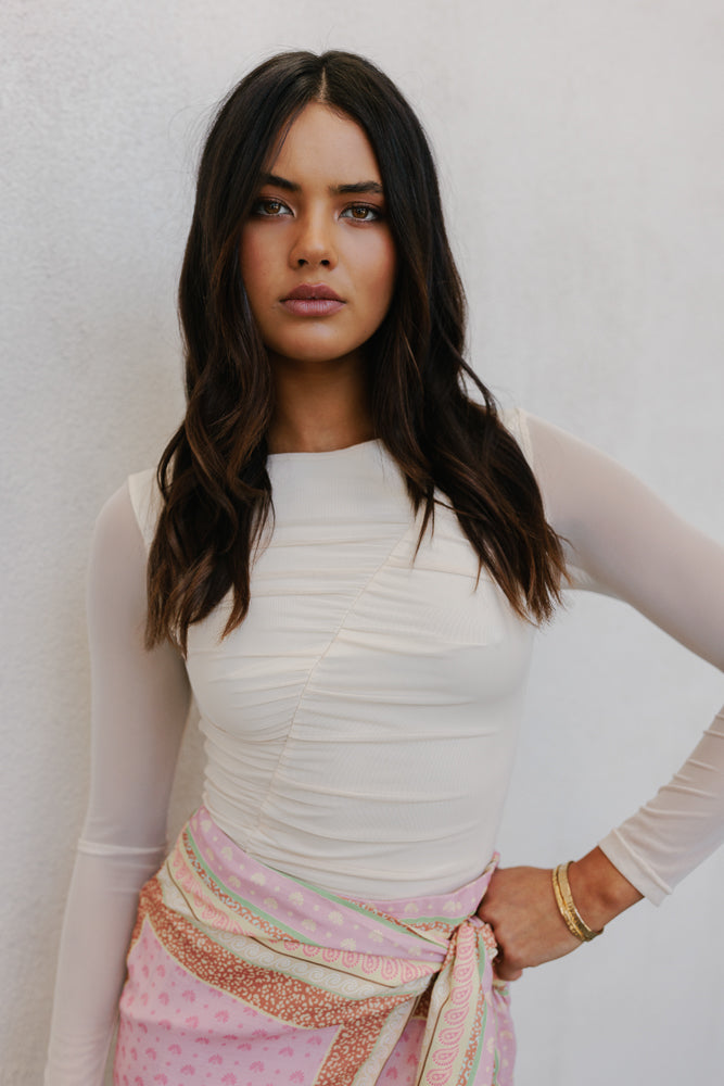 Stacey Long-sleeve Top - Bone Mesh