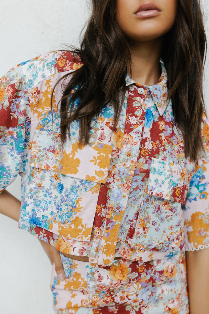 Esimio Cropped Shirt Bloom Floral Print