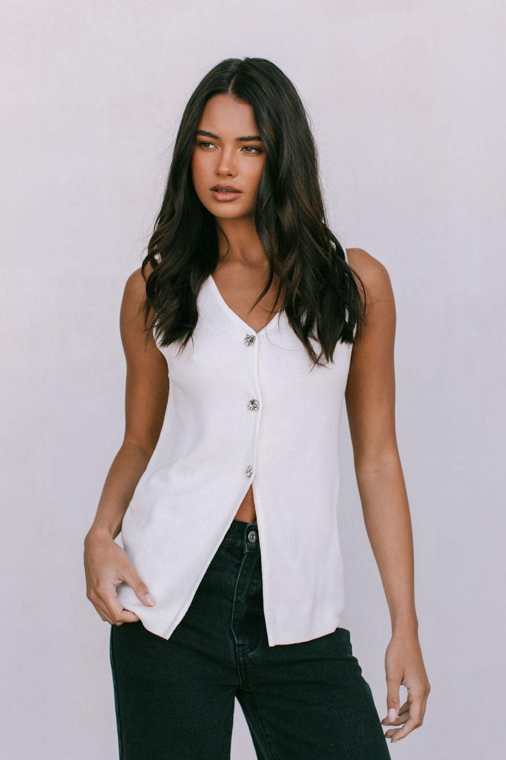 Elena Knit Vest Top - Creamy White