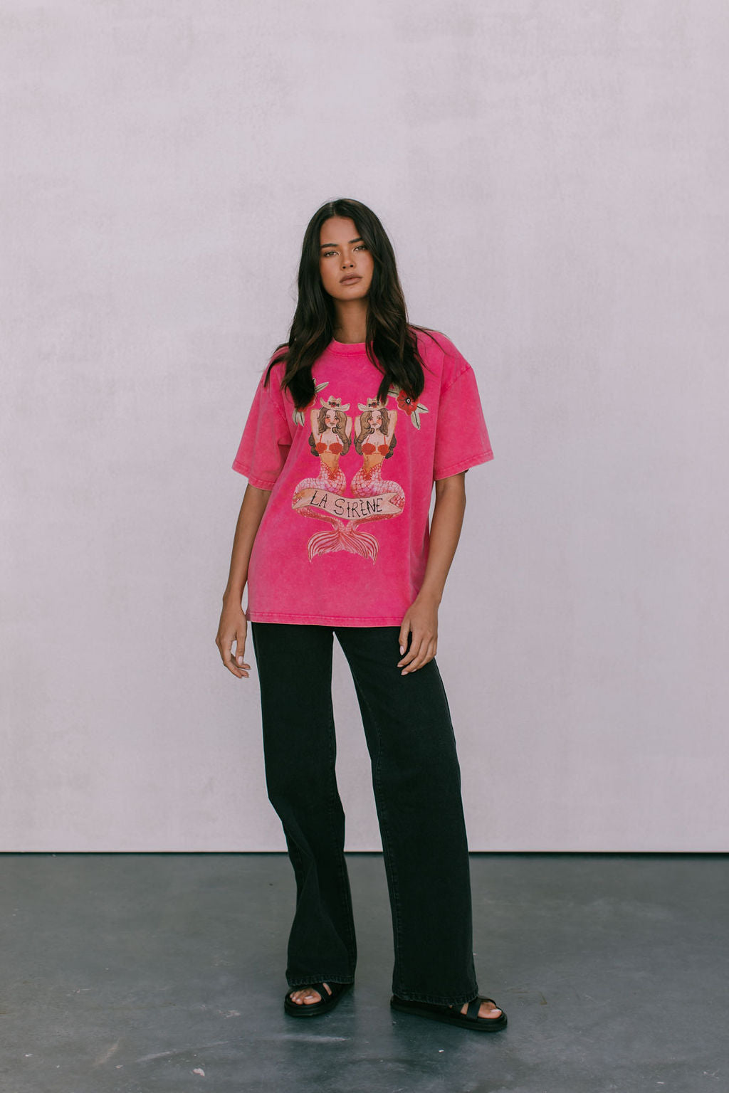 La Sirene Tee Pink Acid Wash