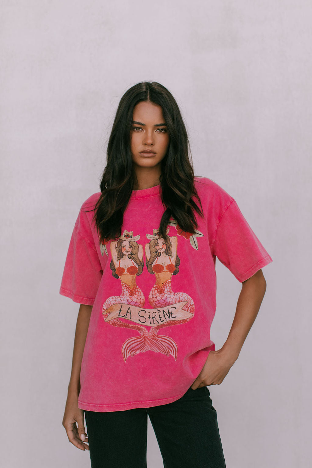 La Sirene Tee Pink Acid Wash
