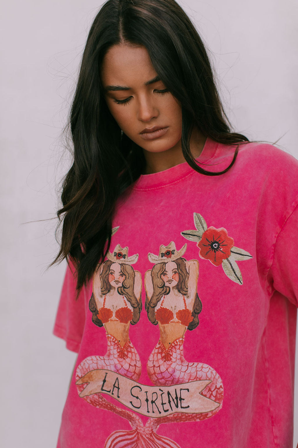 La Sirene Tee Pink Acid Wash