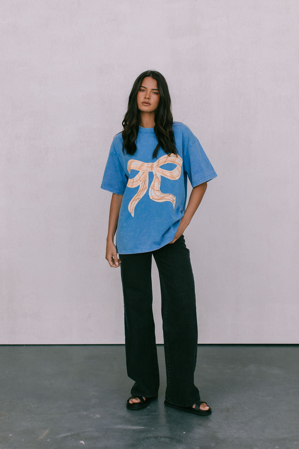 Big Bowtie Tee - Blue Acid Wash