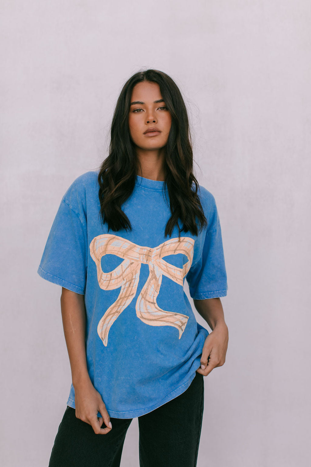 Big Bowtie Tee - Blue Acid Wash