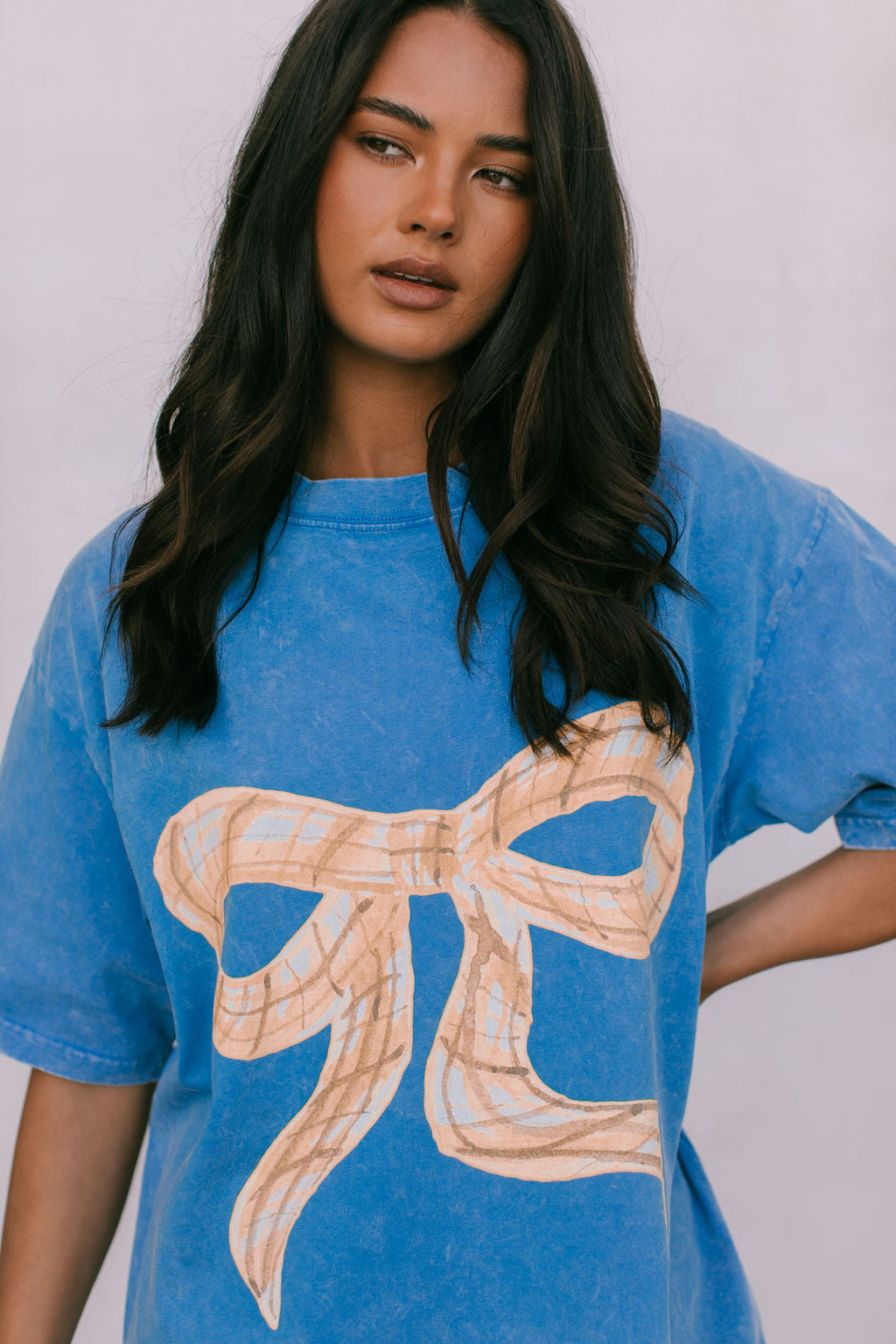 Big Bowtie Tee - Blue Acid Wash