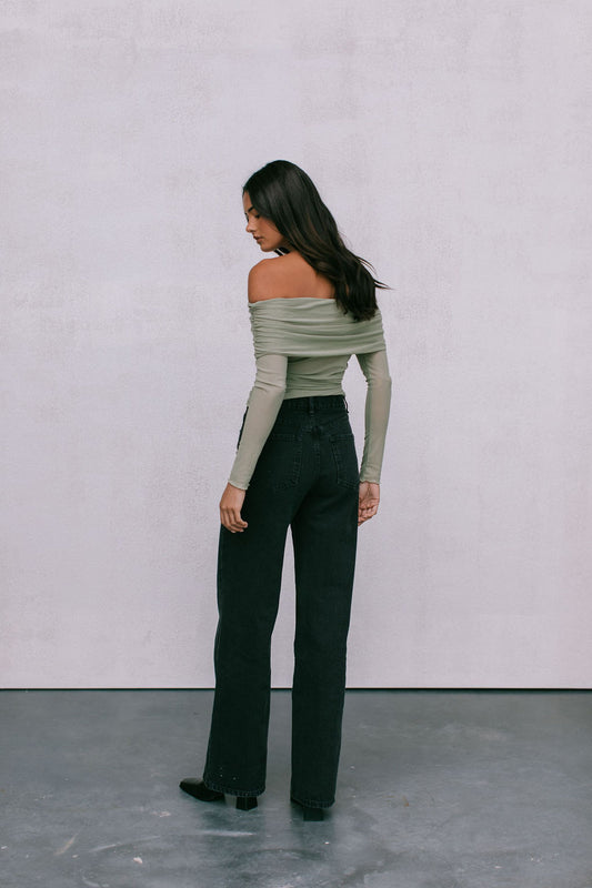 Plyrie Off-the-shoulder Top - Khaki Mesh