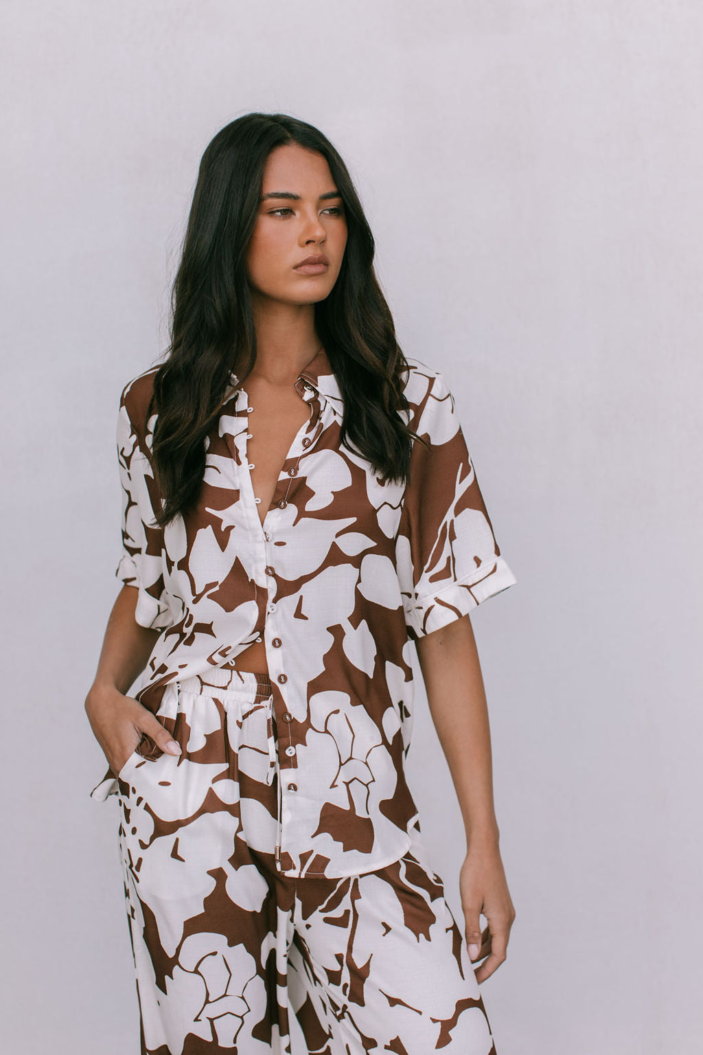 COMING SOON - Matera Pants - Chocolate Brown/Cream Floral Print