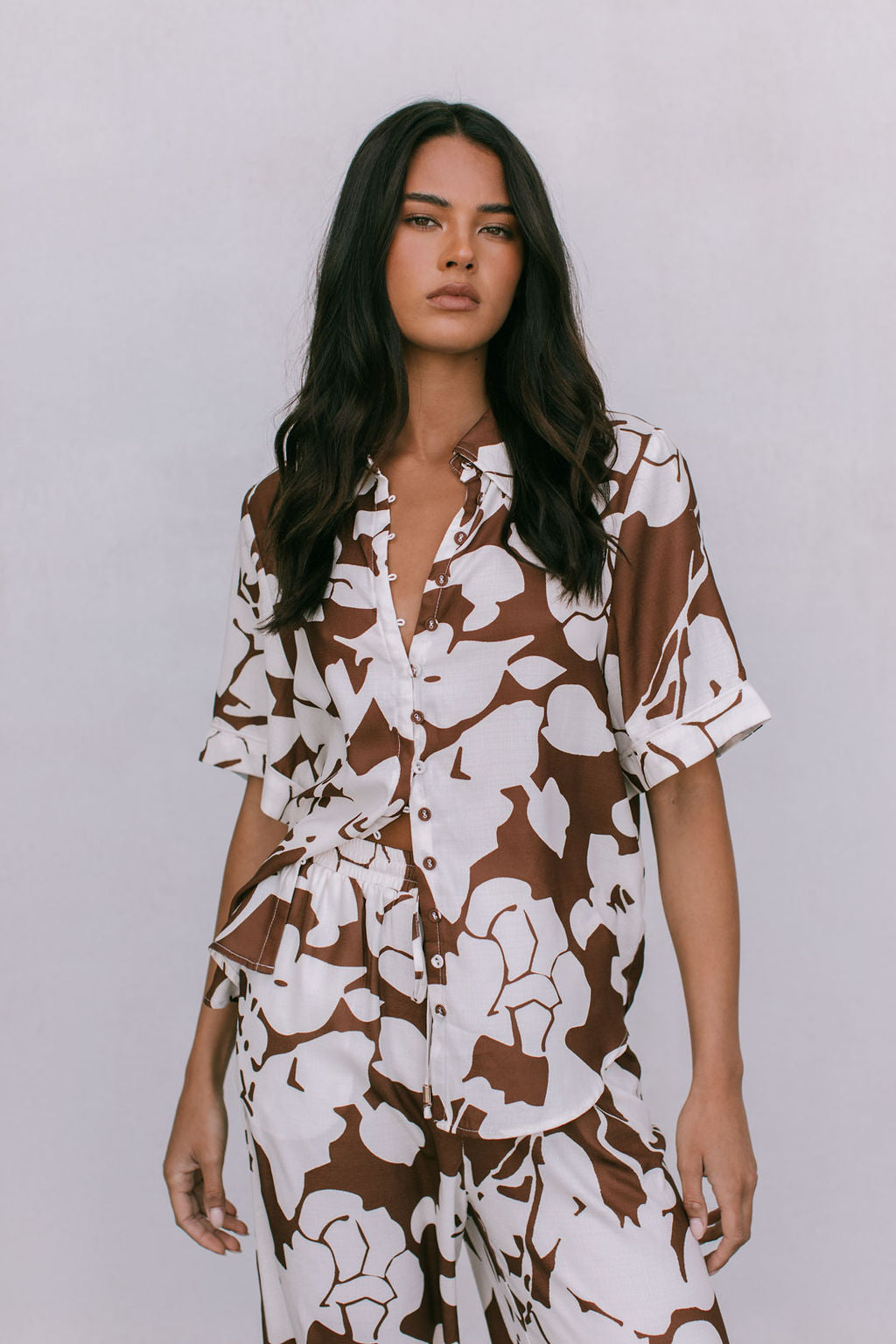 COMING SOON - Matera Pants - Chocolate Brown/Cream Floral Print