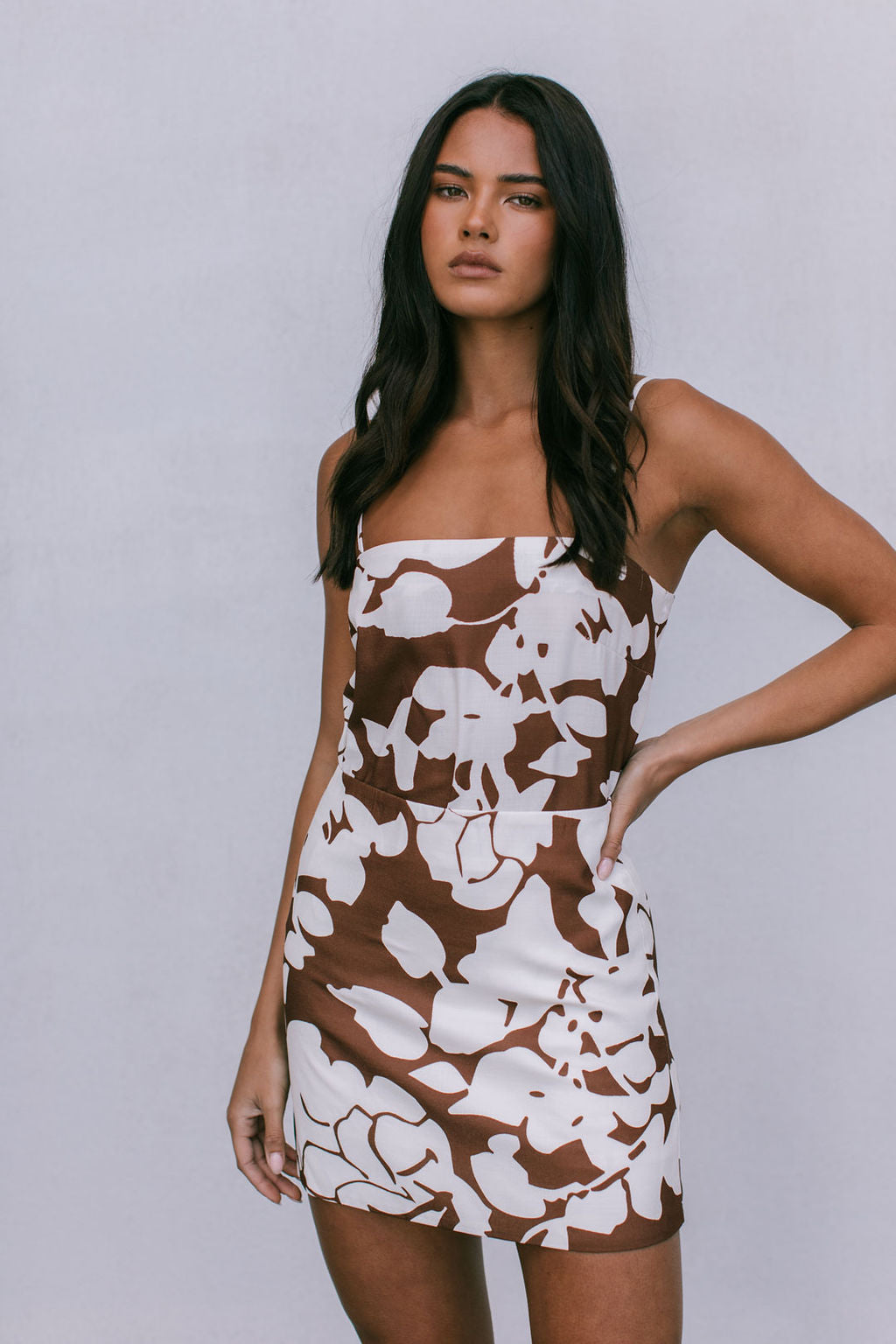 COMING SOON - Valletta Mini Skirt - Chocolate Brown/Cream Floral Print