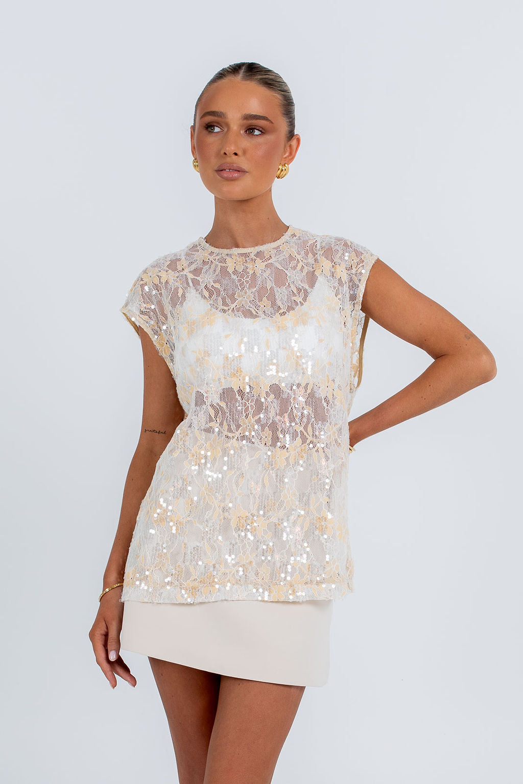 Paige Sequin Top Champagne