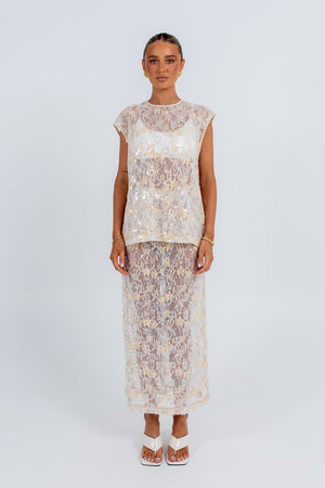 Qasim Sequin Skirt Champagne
