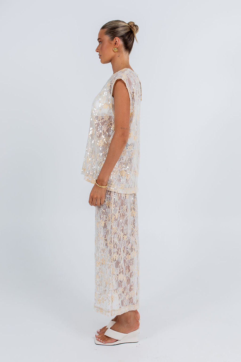 Qasim Sequin Skirt Champagne